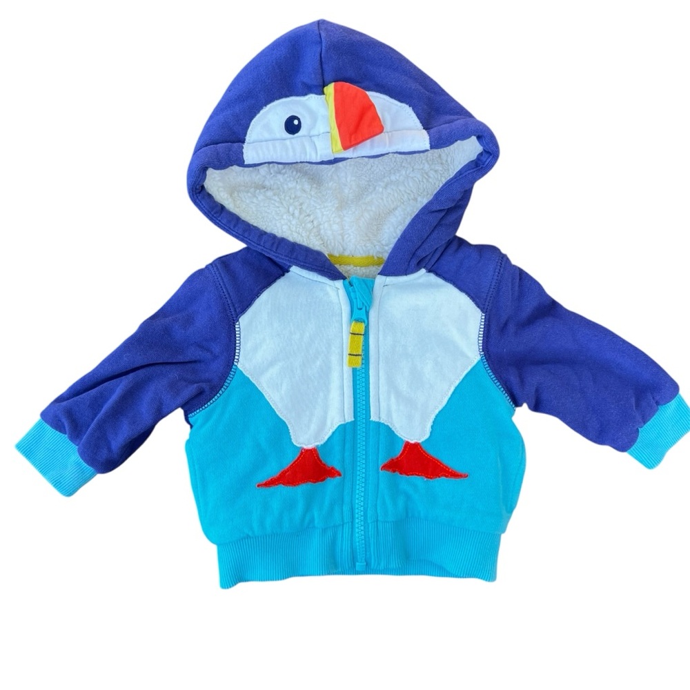 Baby Boden Blue Purple Turquoise Penguin Hooded Zip Sweatshirt